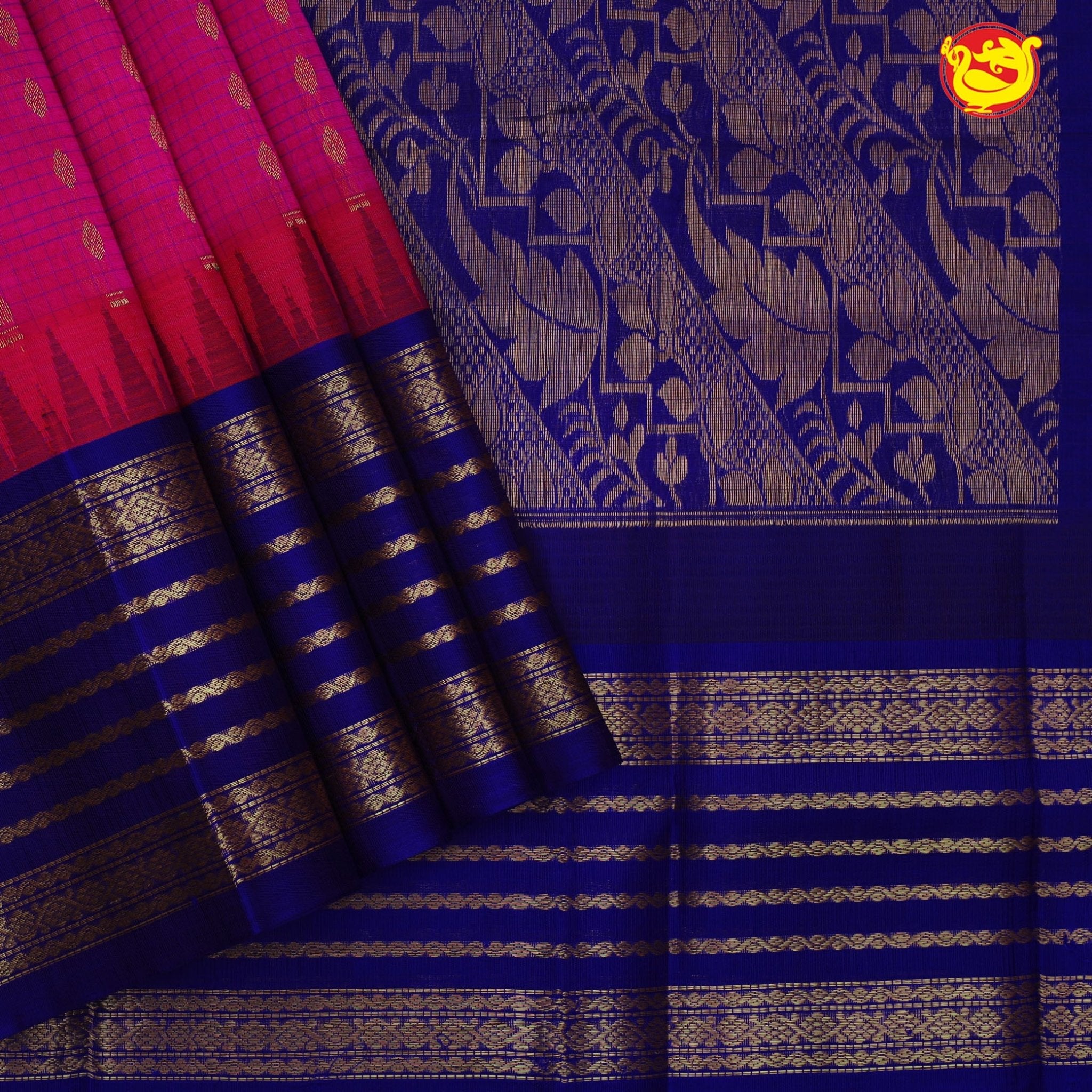 Dark pink with navy blue pure silk cotton saree