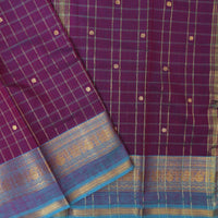 Dark Purple With Blue Pure Cotton Saree without Blous