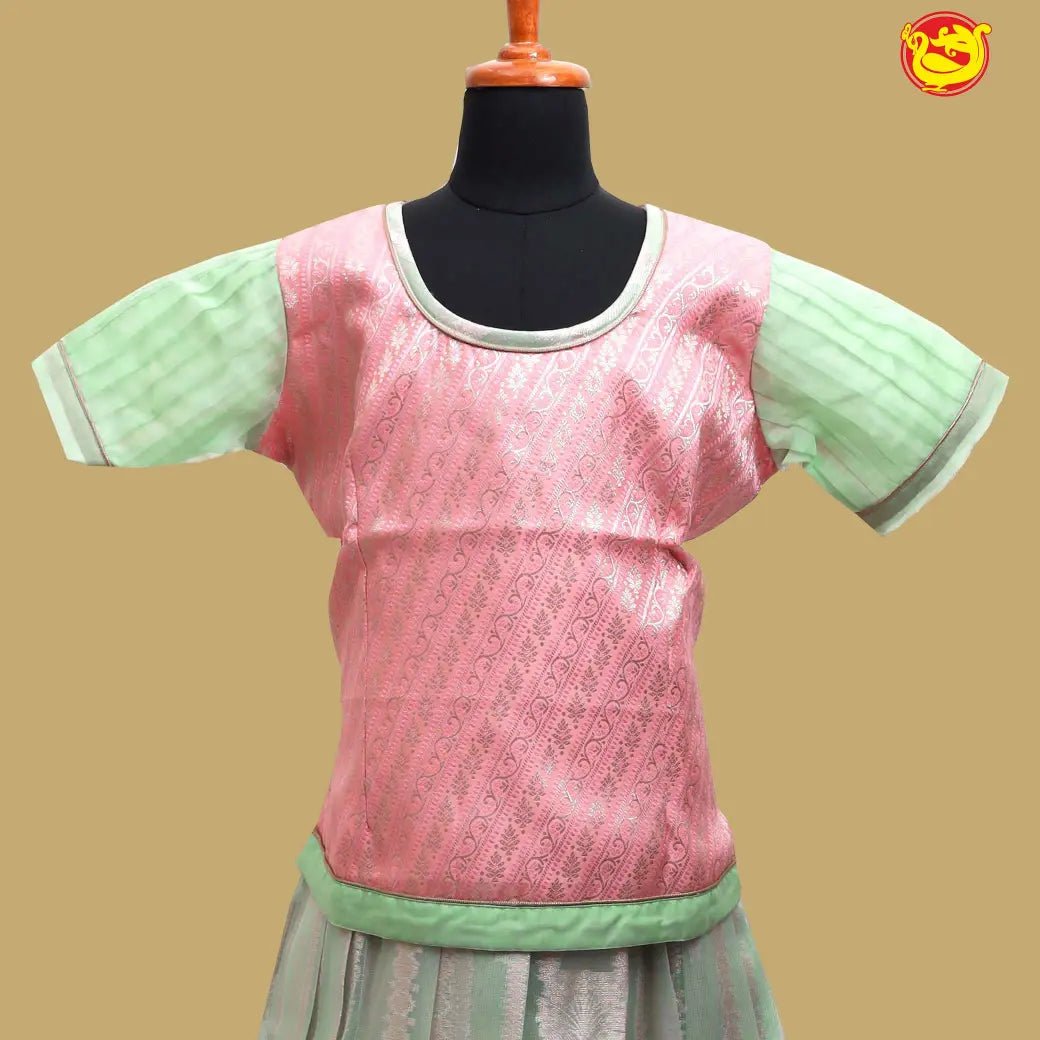 Light pink with Light green Girls Branded Readymade Pattu Pavadai