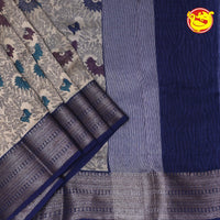 Gold With Navy Blue Chanderi Silk Saree - Thenianantham