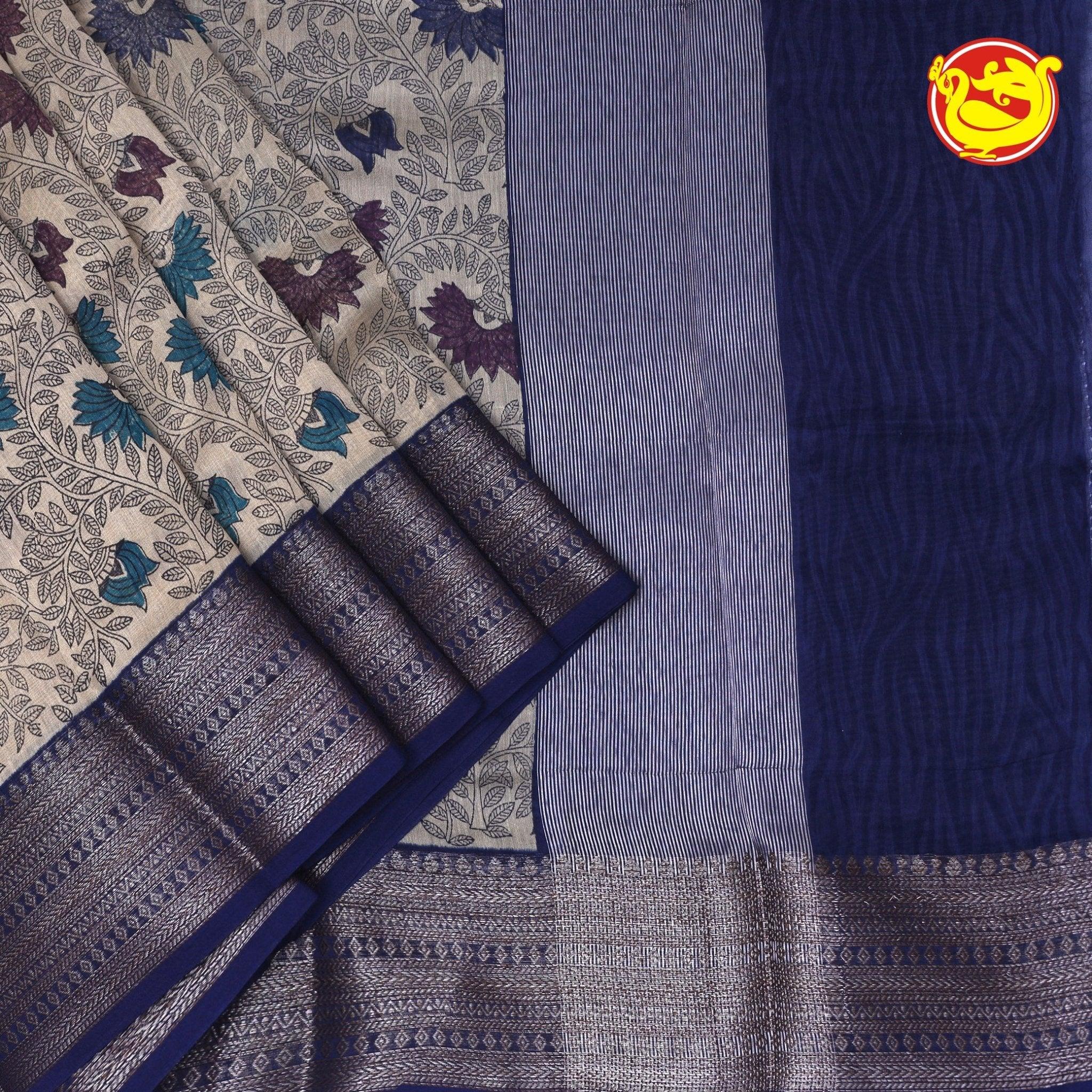 Gold With Navy Blue Chanderi Silk Saree