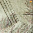 Light Olive Green with Cutwork and Stonework Border With Floral Leaf Digital Prints Tissue Crush saree - Thenianantham