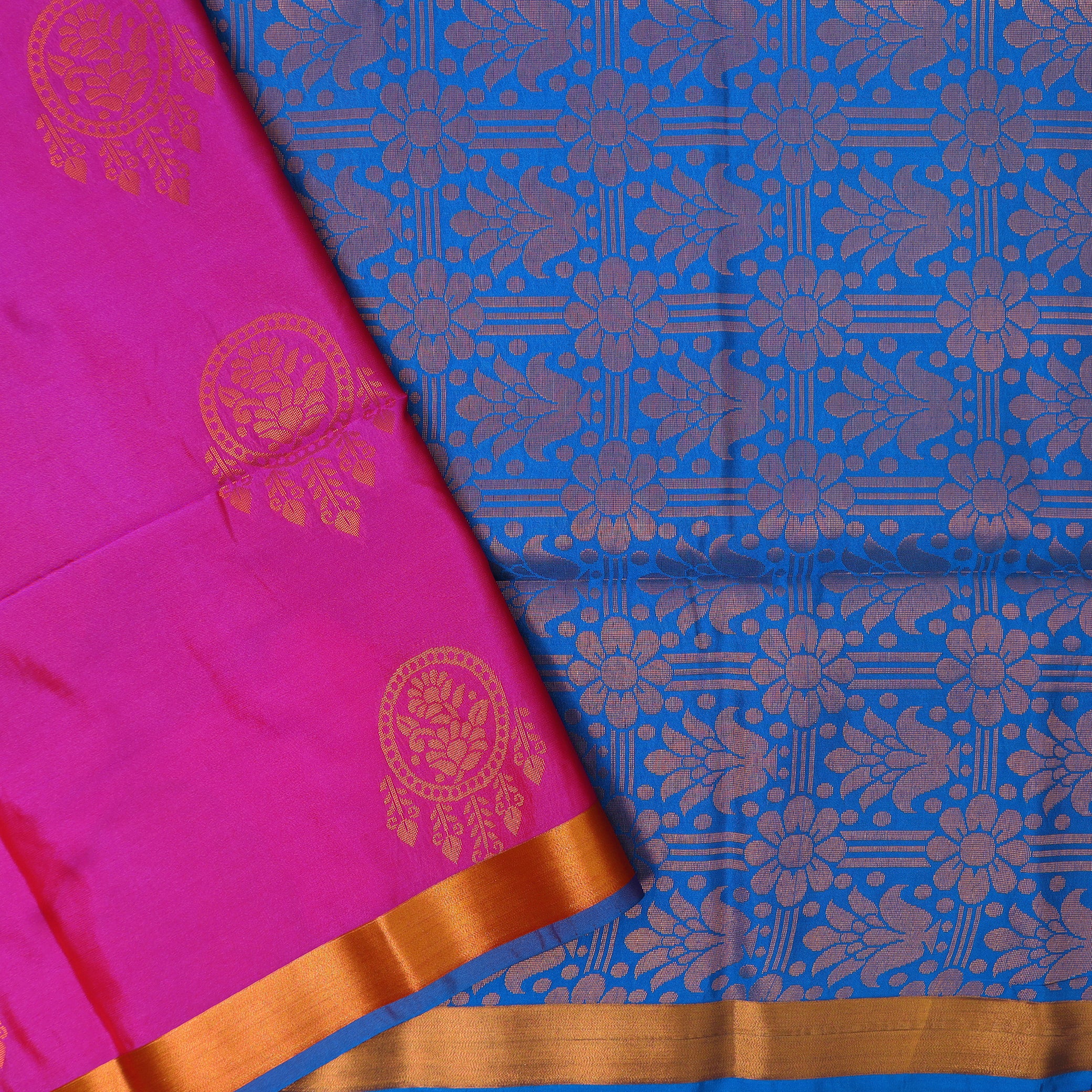 Pink With  Blue Soft Silk Saree