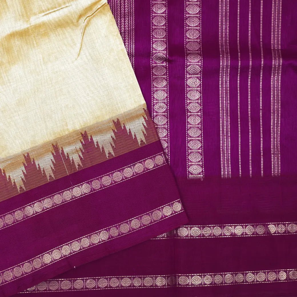 Sandal with Magenta Arani Silk Cotton Saree