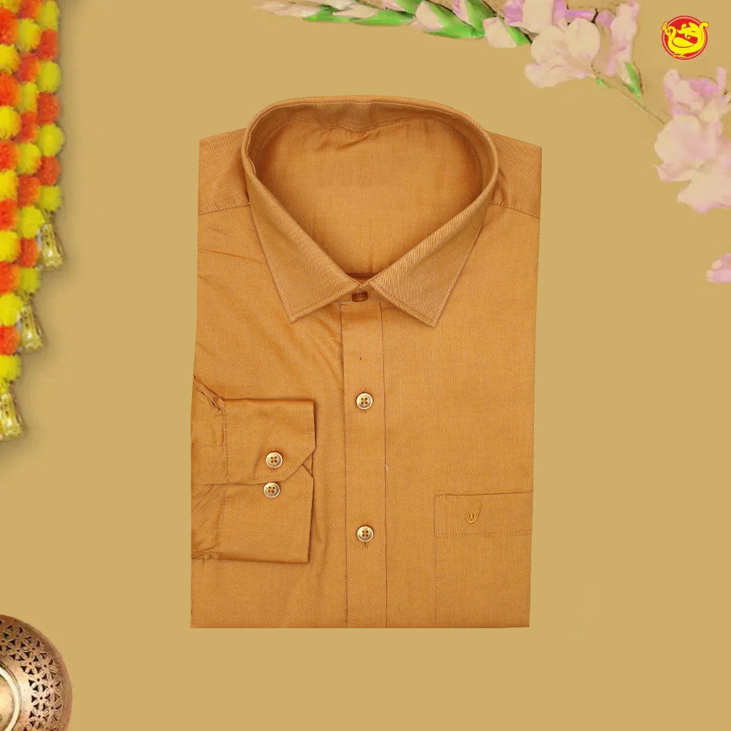 Mustard yellow With White Readymade Shirt And Matching Border Dhoti Set for Men