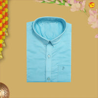 Cyan Blue Tissue  Boy’s  Readymade Shirt And Dhoti Set