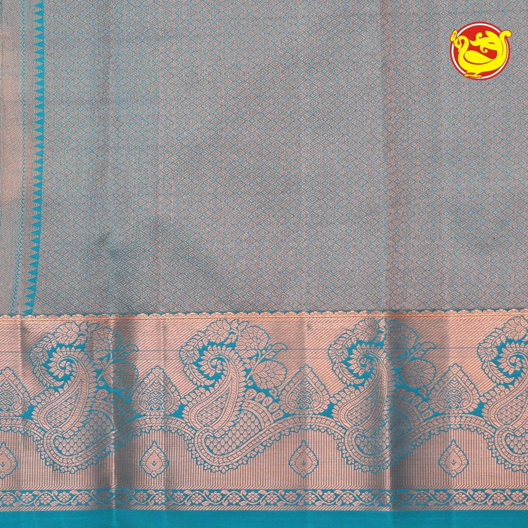 Light Blue Wedding Silk Saree With Peacock Blue Pallu - Thenianantham