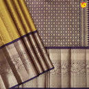 Mustard With Purple Checked Motifs Copper Zari Long Border Pure Kanjivaram Soft Silk Saree - Thenianantham