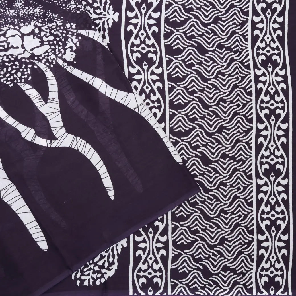 Dark Purple with White Pure Mul Mul Cotton Saree with Blouse