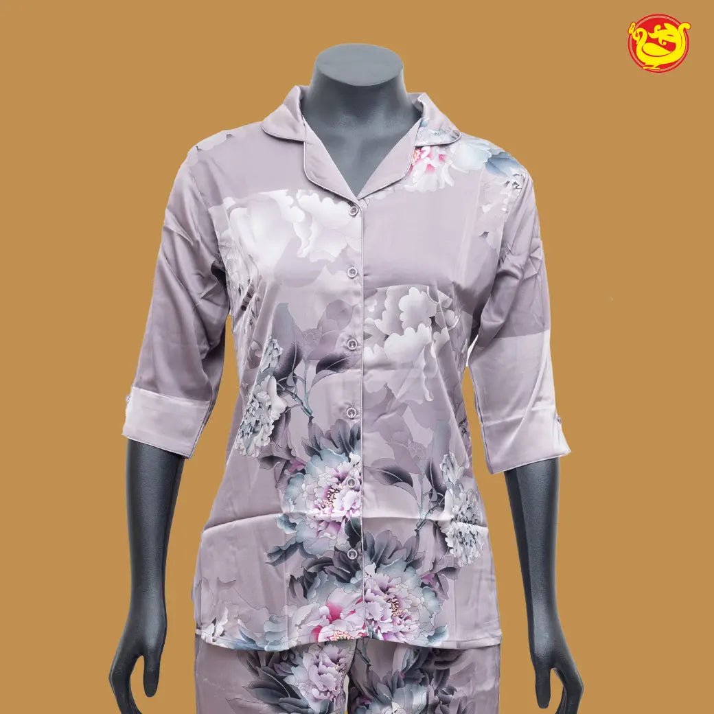 Gray Women Night Suit Printed