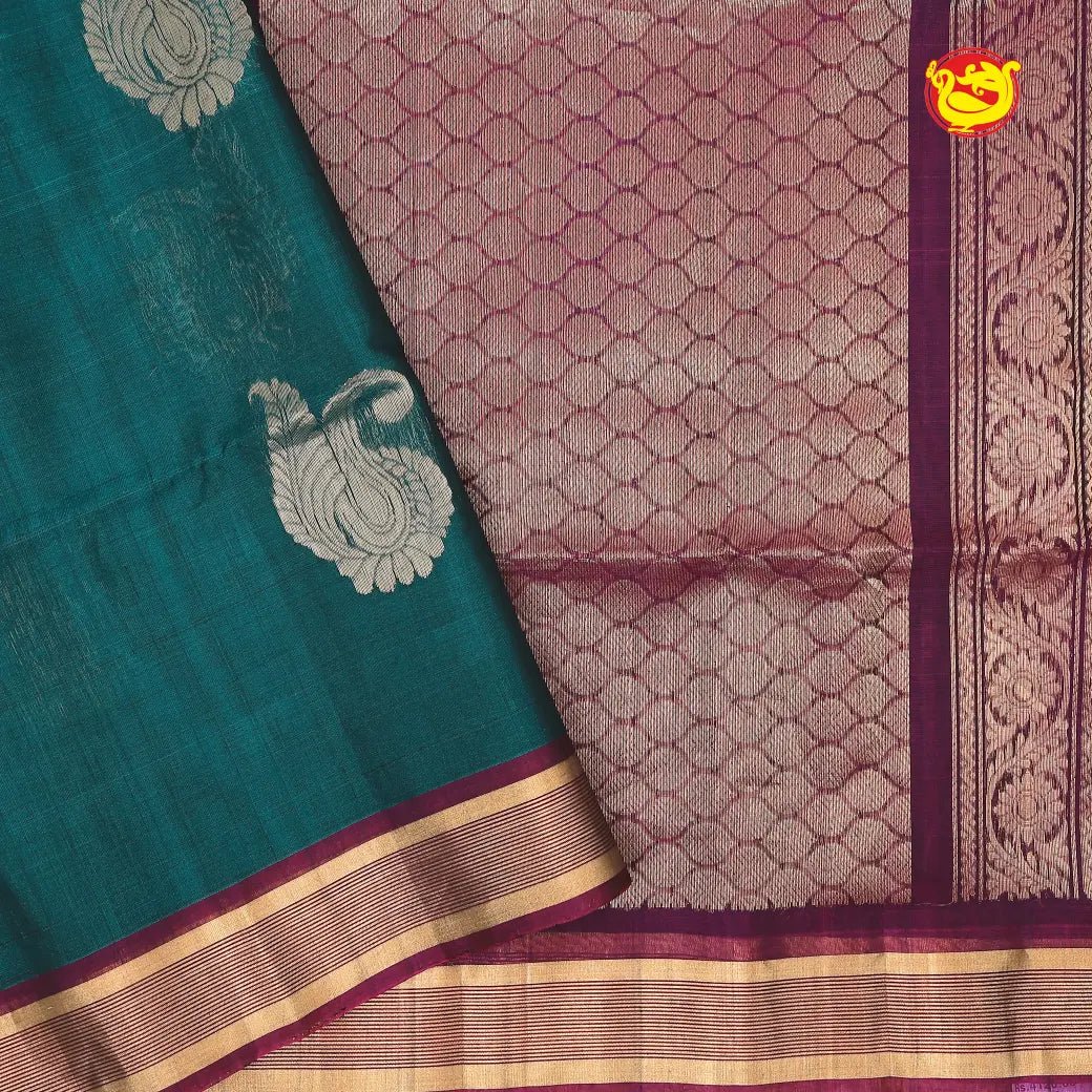 Green With Maroon Pure Silk Cotton Saree