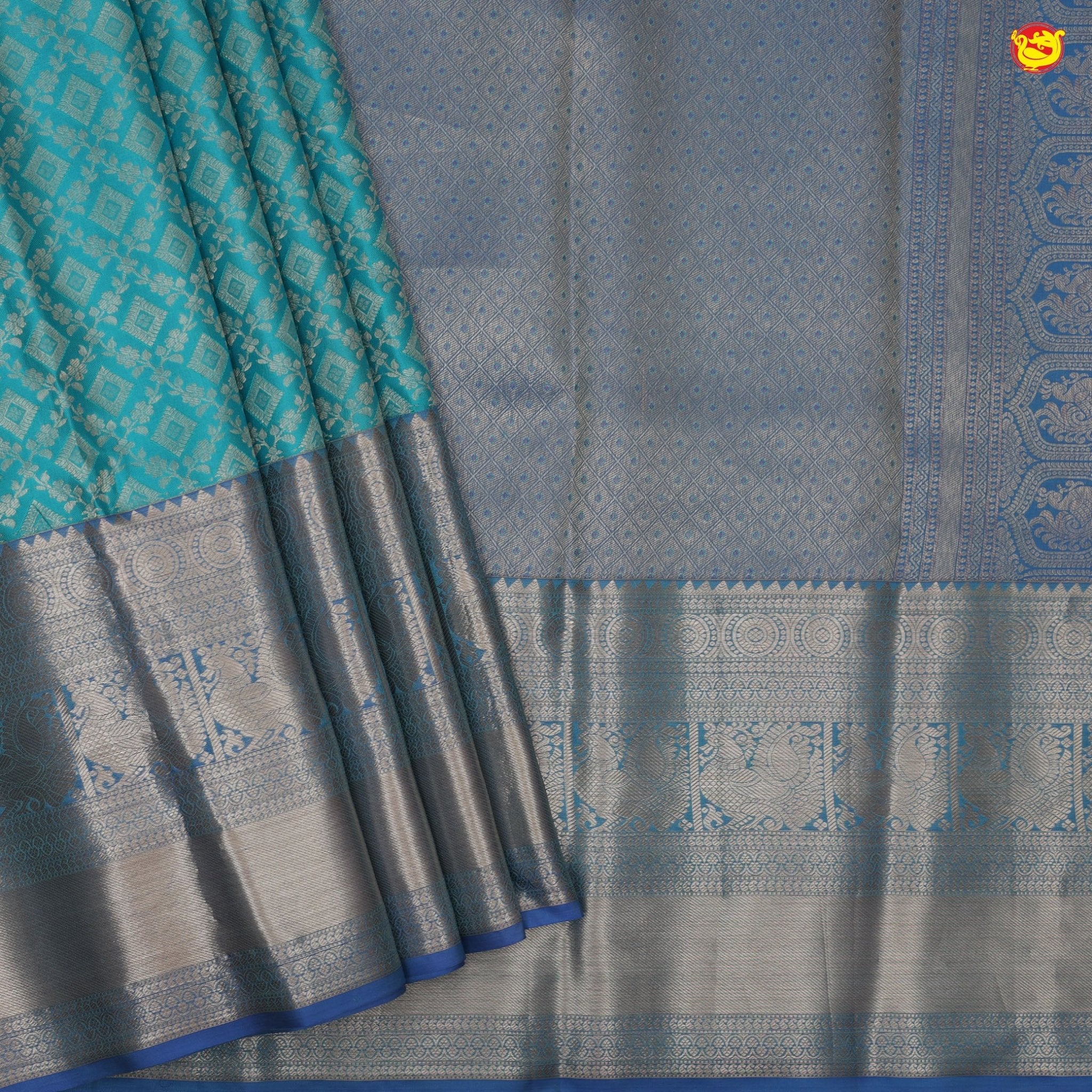 Sky blue with greyish blue border subhalaya pure silk saree - Thenianantham