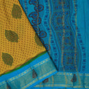 Yellow with blue  Mul Mul Cotton Saree without Blouse