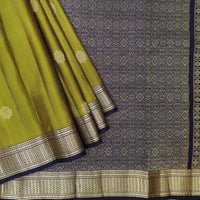 Lime Green with Navy Blue Soft Silk Saree