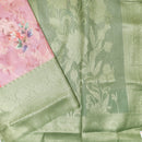 Peach with Green Semi Burberry Silk Saree
