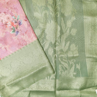 Peach with Green Semi Burberry Silk Saree