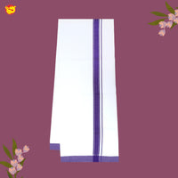 White with Dark Purple Fancy Border Single Layer Cotton Men’s Dhoti