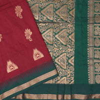Red  With  Green  Premium Quality Kalyani Cotton Saree  