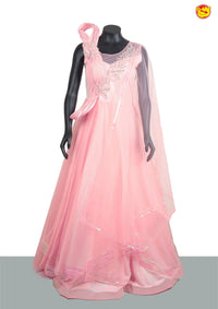 Baby Pink Sequins, Bead & Cutdana Work Embroidered Net Indowestern Gown - Thenianantham