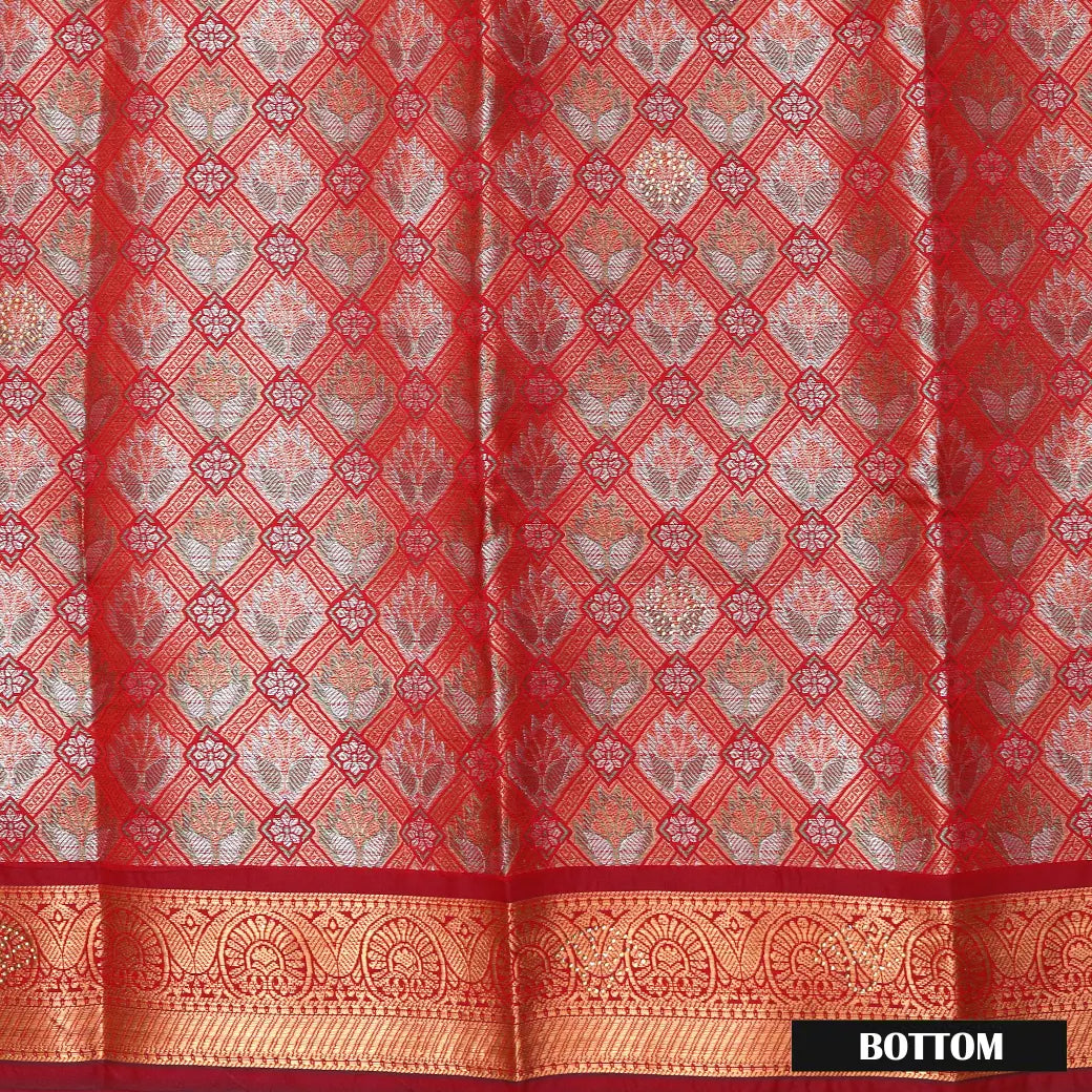 Red Colour  Floral Design Traditional  Pattu Pavadai Material