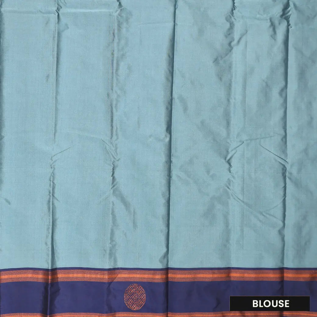 Light Sky Blue With Navy Blue Border  Arani Silk Saree