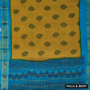 Yellow with blue  Mul Mul Cotton Saree without Blouse