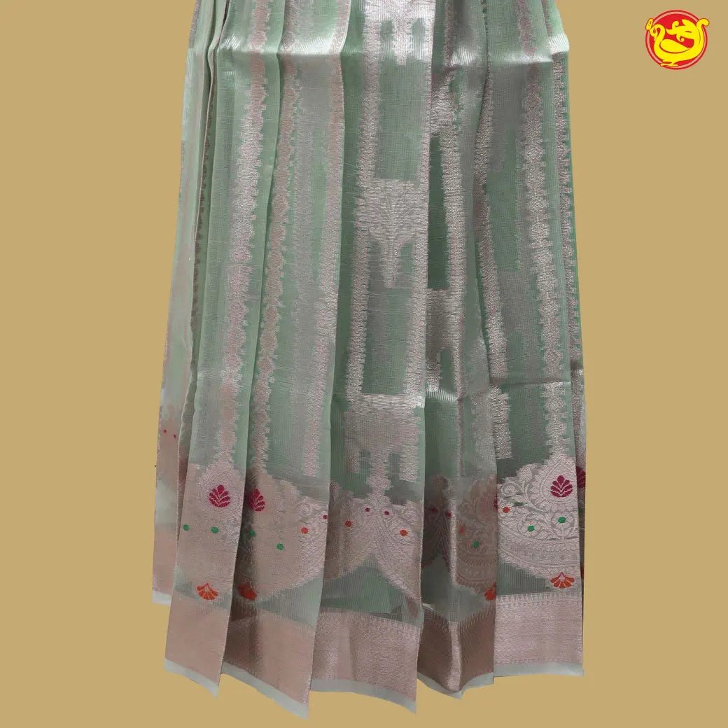 Light pink with Light green Girls Branded Readymade Pattu Pavadai - Thenianantham