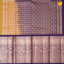 Mustard With Purple Checked Motifs Copper Zari Long Border Pure Kanjivaram Soft Silk Saree - Thenianantham