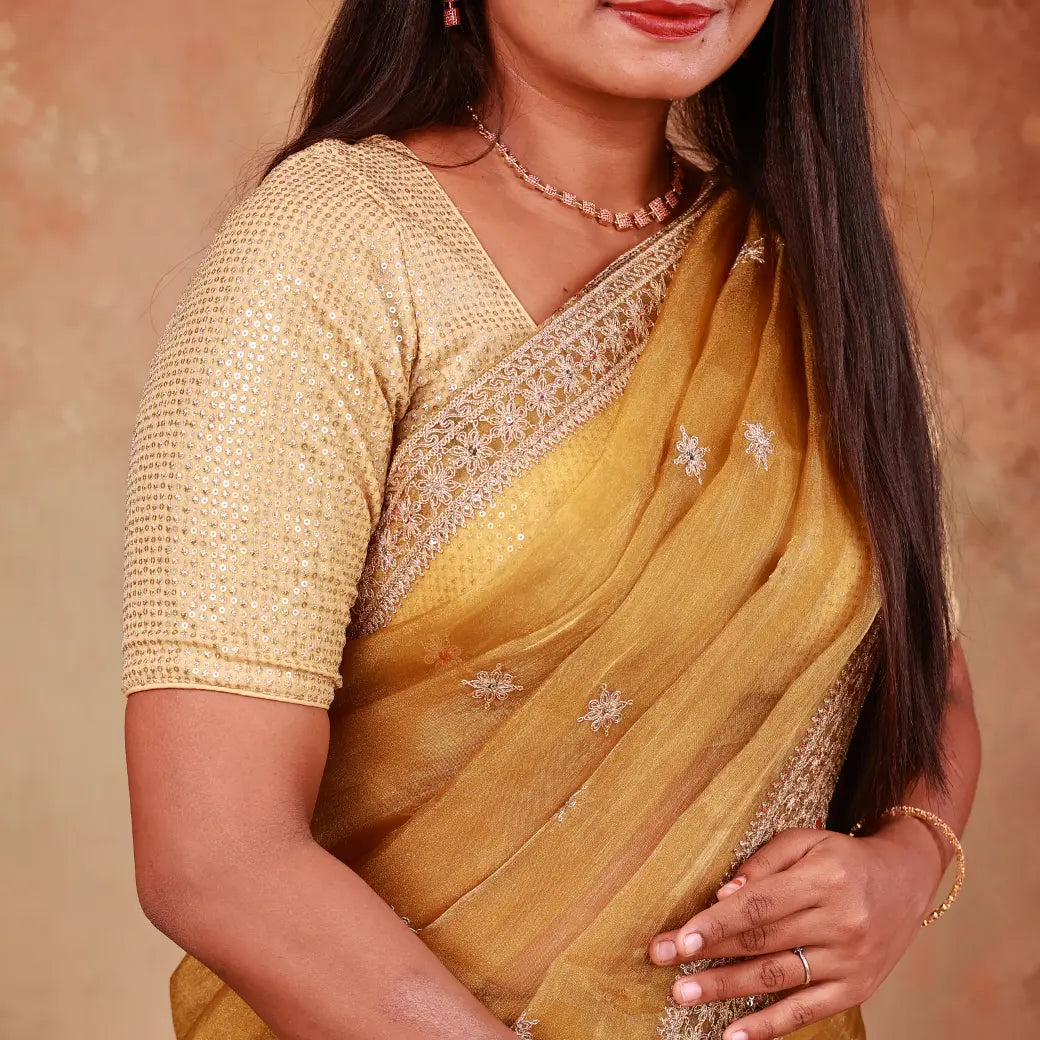 Golden  Colour Organza Tissue Saree