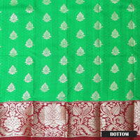 Parrot Green With Red Border Floral Design Traditional  Pattu Pavadai Material