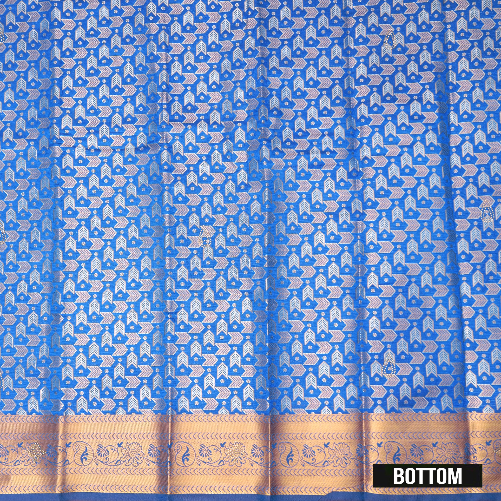 Blue and Gold Zariwork Art Pattu Pavadai Material