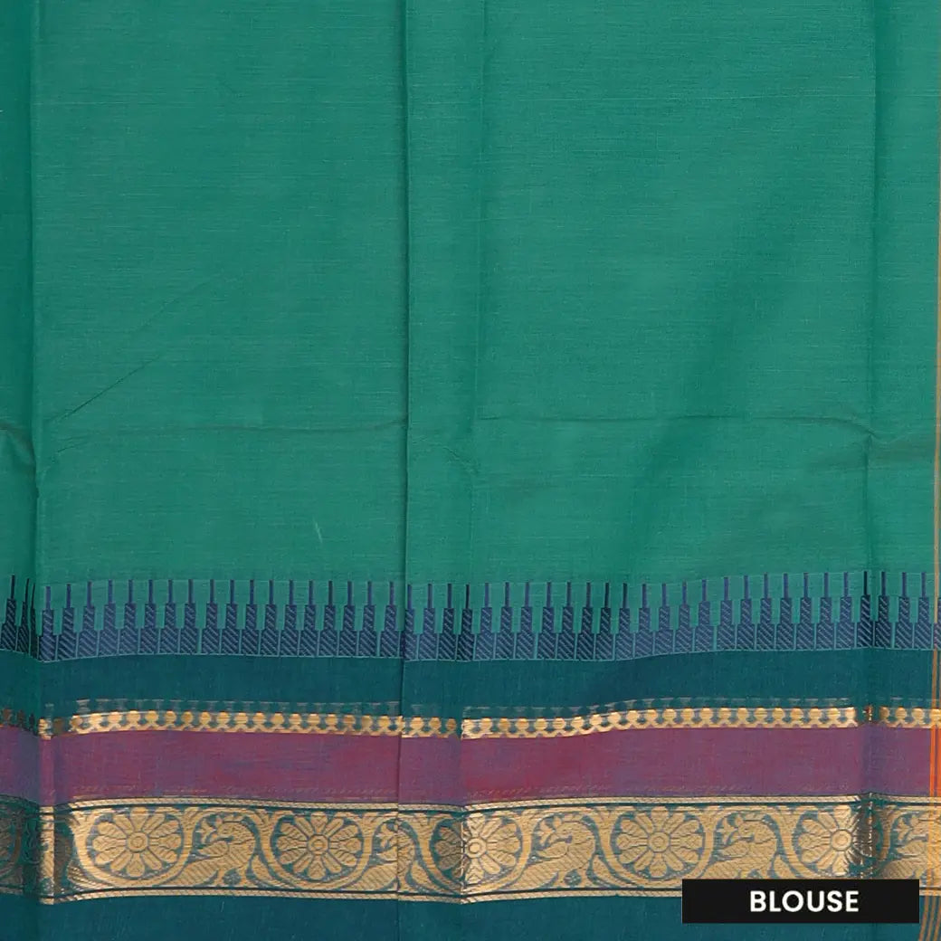 Green With Multi – Colored Borders Pure Chettinad Cotton Saree with Blouse