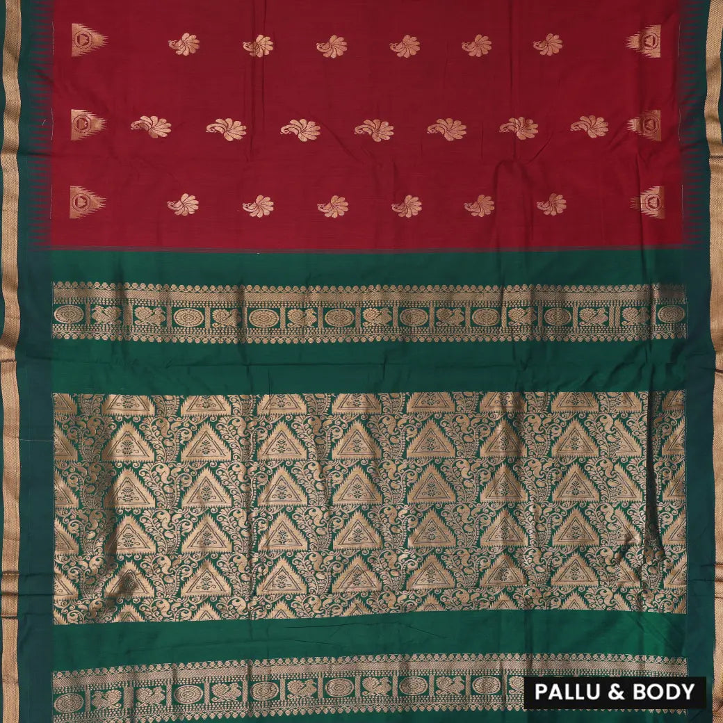 Red  With  Green  Premium Quality Kalyani Cotton Saree  