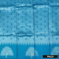 Dark Aqua Blue Color Semi Litchi Silk Saree