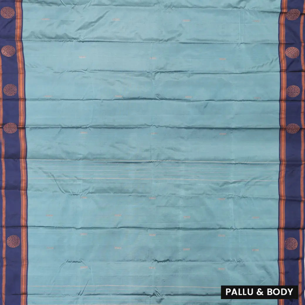 Light Sky Blue With Navy Blue Border  Arani Silk Saree