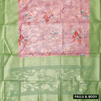 Peach with Green Semi Burberry Silk Saree