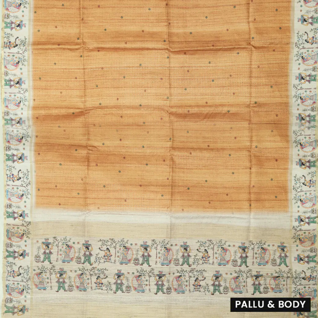 Sandal with cream color Semi Chanderi Silk Saree