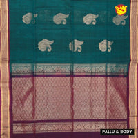 Green With Maroon Pure Silk Cotton Saree - Thenianantham