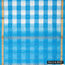 Blue with White Checked Gold Zari Border Venkatagiri Pure Cotton without Blouse