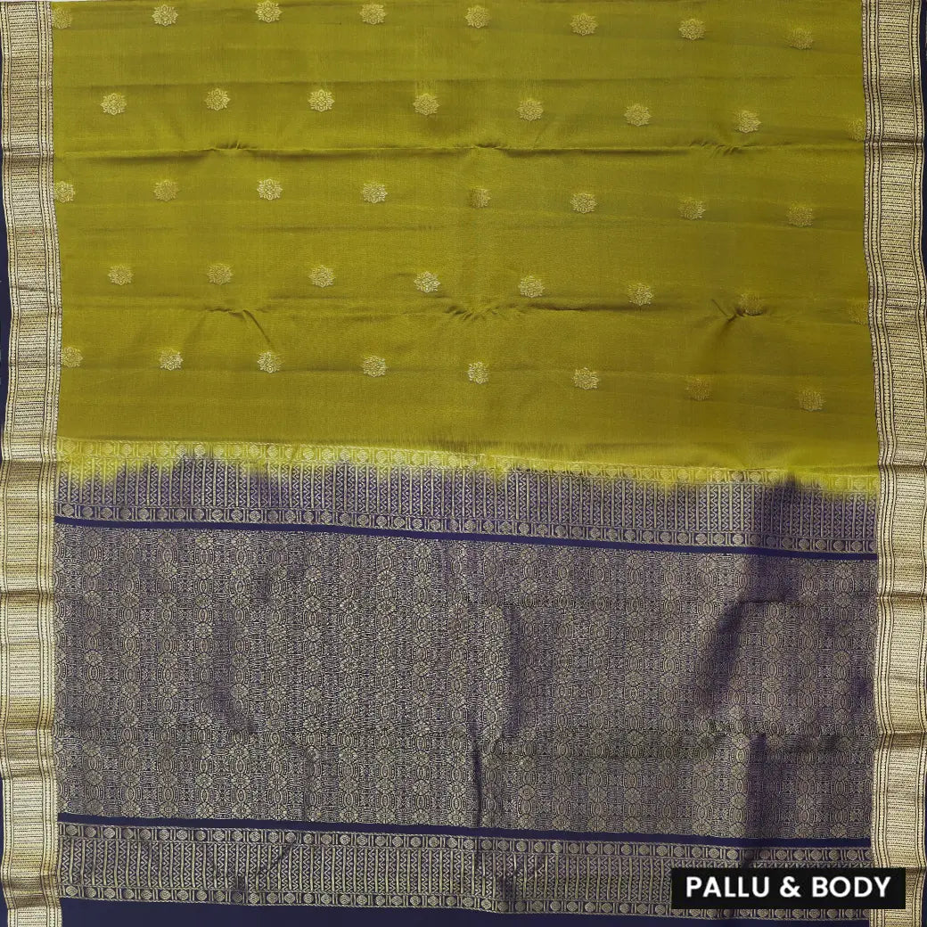 Lime Green with Navy Blue Soft Silk Saree