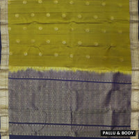 Lime Green with Navy Blue Soft Silk Saree