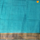 Pure Tussar Silk Saree Aegean Blue and Blue Border With Floral Design and Painted Prints and Zari Woven Border - Thenianantham