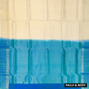 Cream with Vibrant Blue Soft Silk Saree
