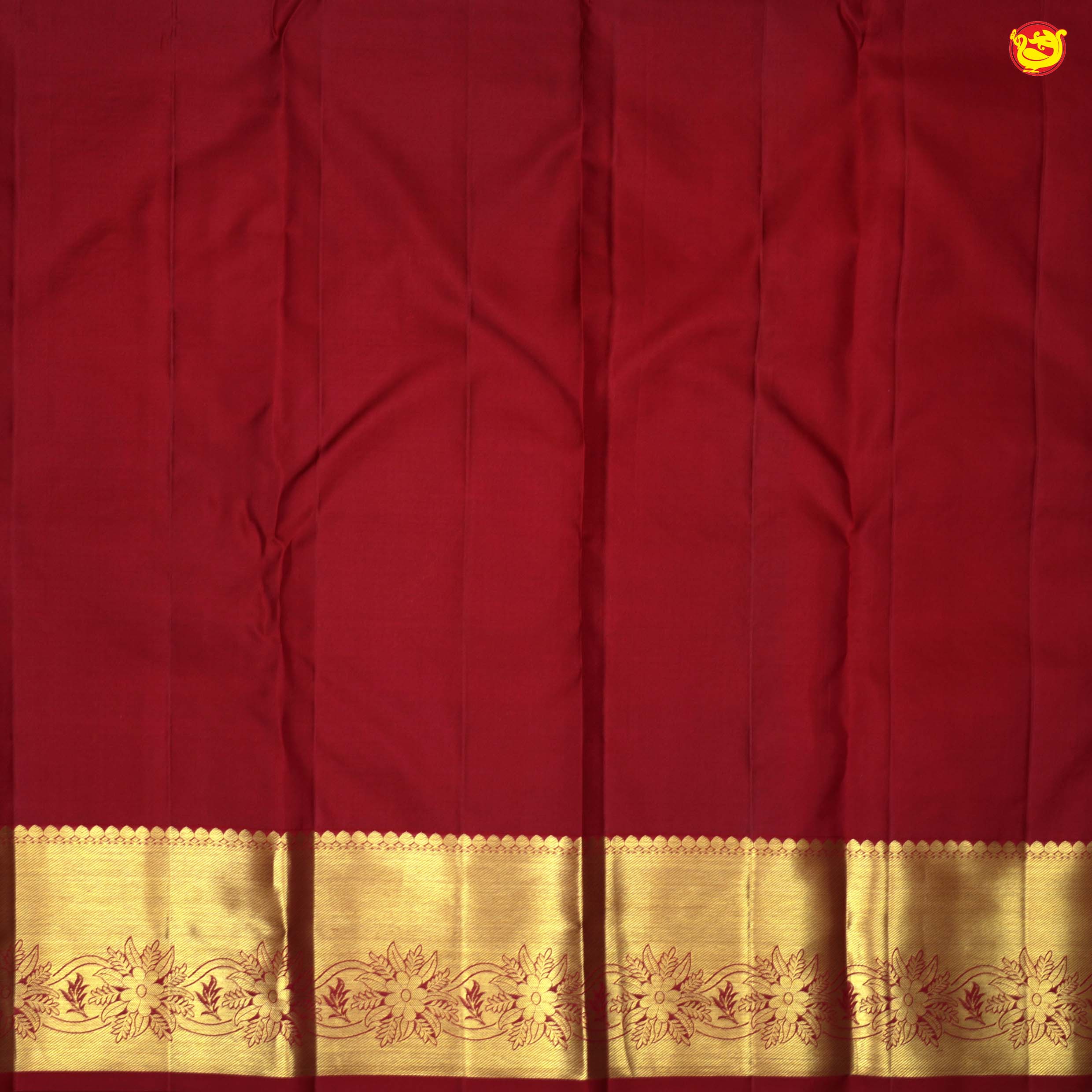 Dark Maroon With Floral Motifs Gold Zari Border Pure Kanjivaram Subhalaya Wedding Silk Saree - Thenianantham