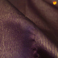 Dark Purple Checked Motifs Gold Zari Border Pure Kanjivaram Subhalaya Wedding Silk Saree - Thenianantham