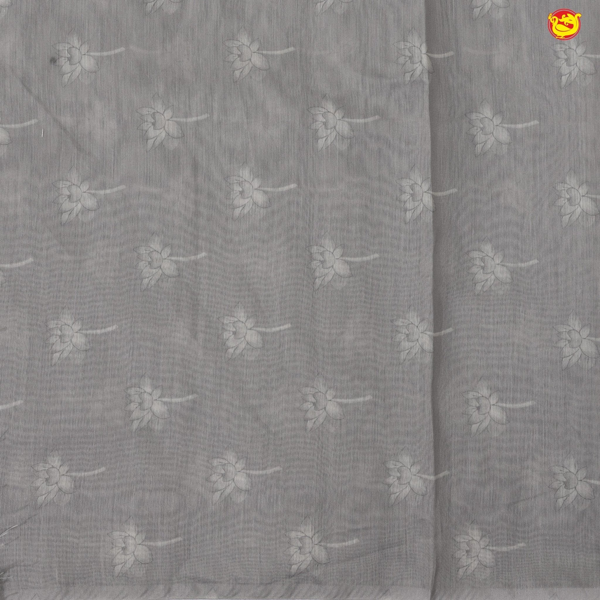 White and Light Grey Organza Silk With Hand Embroidered Mirror Work Saree - Thenianantham