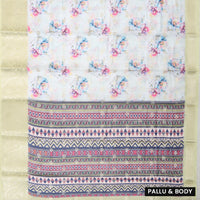 Off White With Pink Floral Design Dola Silk