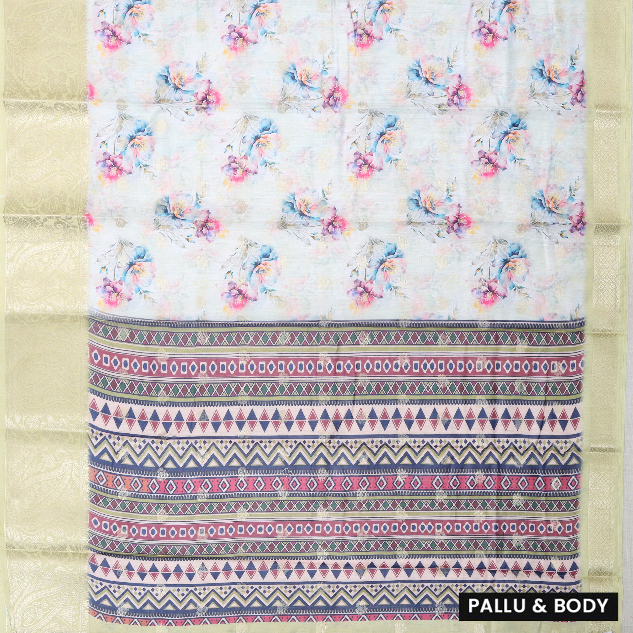 Off White With Pink Floral Design Dola Silk