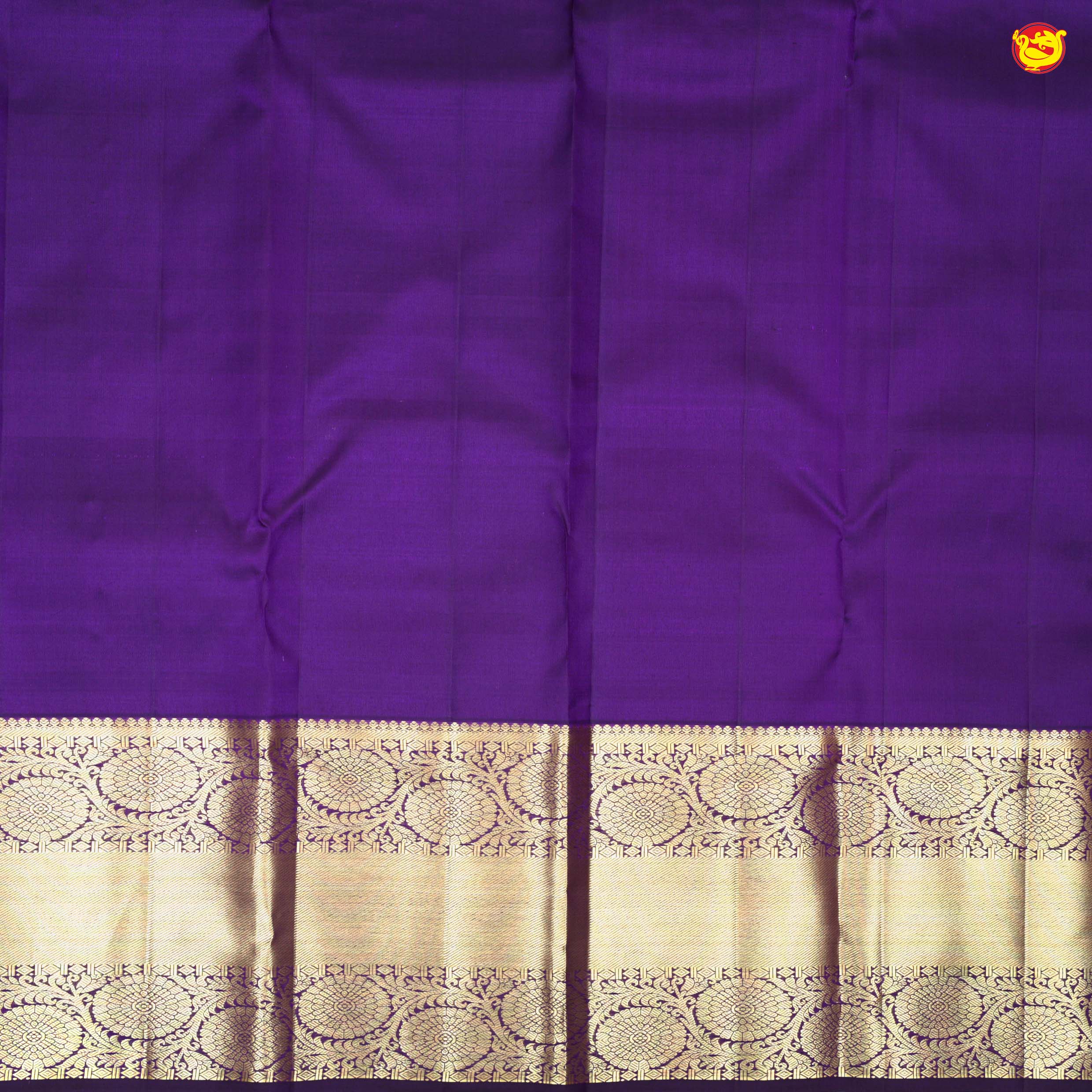 Dark Purple With Floral Motifs Gold Zari Long Border Pure Kanjivaram Subhalaya Wedding Silk Saree - Thenianantham