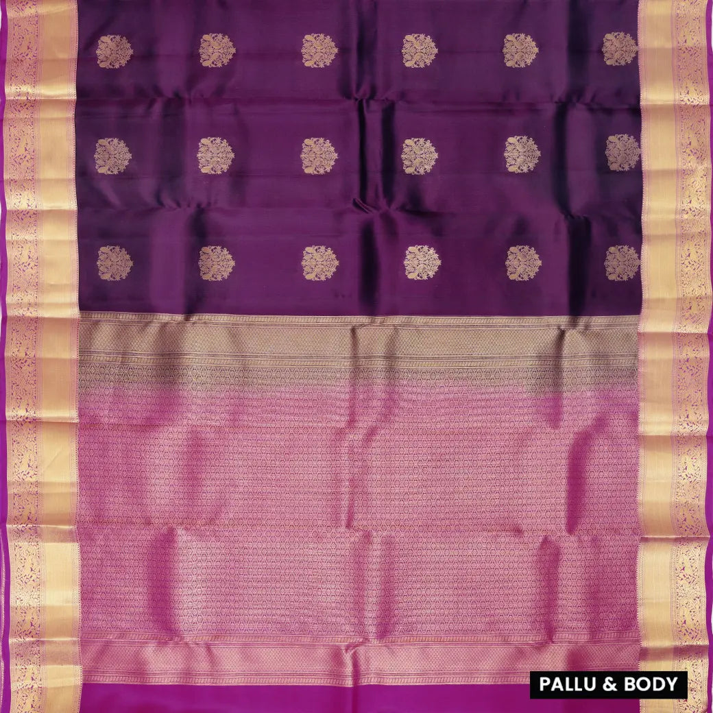 Deep Purple With Magenta Purple Copper Zari Border Soft Silk Saree